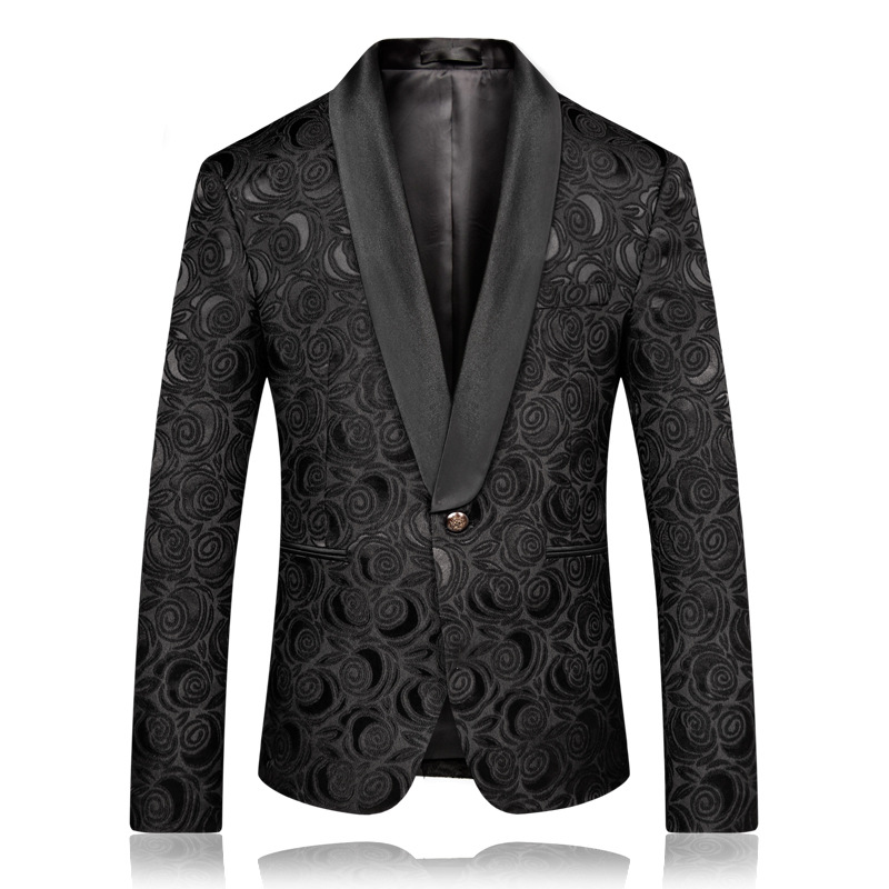 

Black Blazer Wedding Prom Floral Blazers Single Button For Men Stylish Slim Suit Dress Jacket High Quality