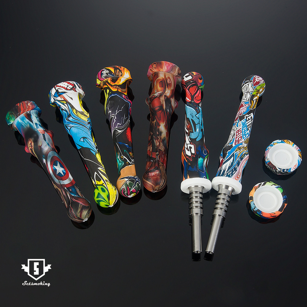 

or Printing silicone titanium NC tip collector Rigs with Dab Silicone 14mm design Water Straw Oil simple Umuqs, Black;white