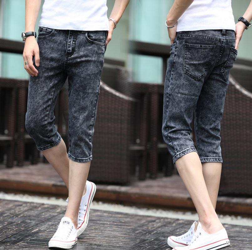 

Summer 2017 Fashion Men Jeans Grey Slim Fit Capric Calf-Length Teenagers Boys Hip Hop Jeans homme 28-34, Dark grey