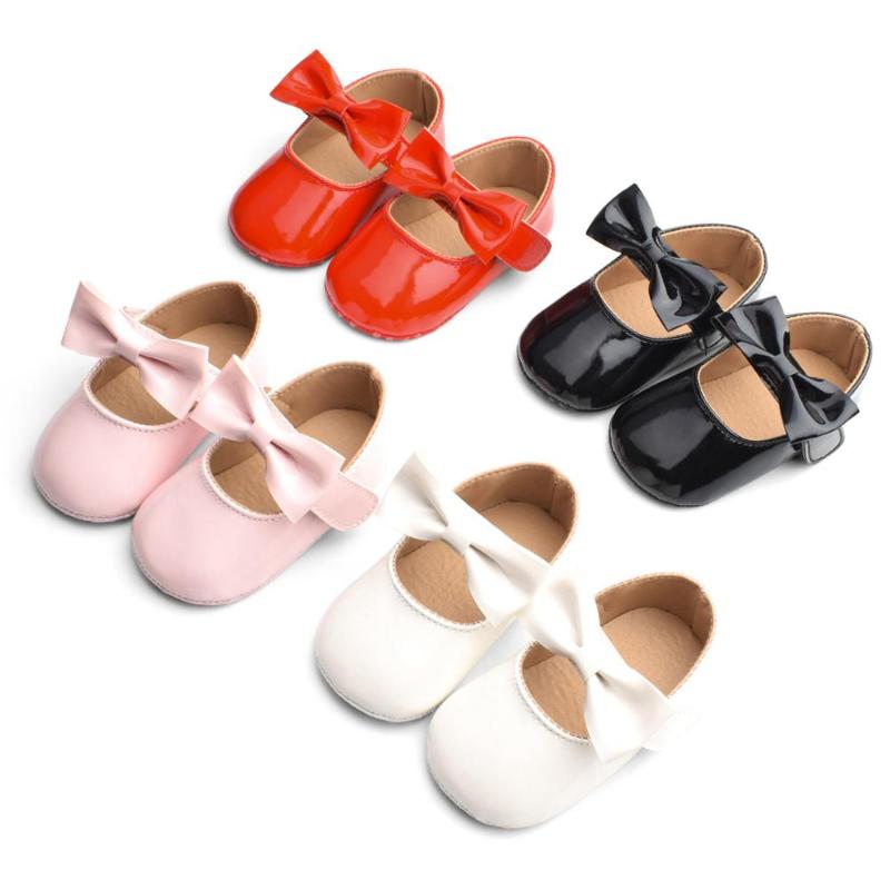 

Newborn PU leather Buckle First Walkers With Bow Baby Girls Shoes Red Black Pink White Soft Soled Non-slip Crib Shoes