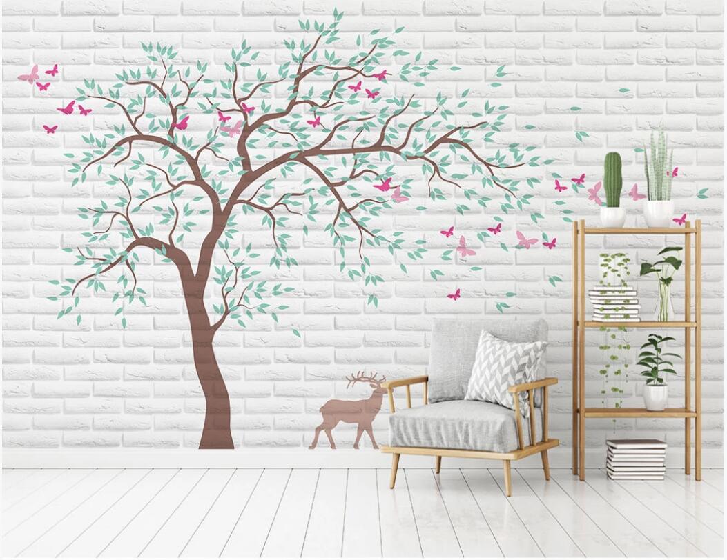 

3d wallpaper custom photo mural Modern simple hand-painted tree moose brick wall background wall wallpaper for walls 3 d, Non-woven fabric