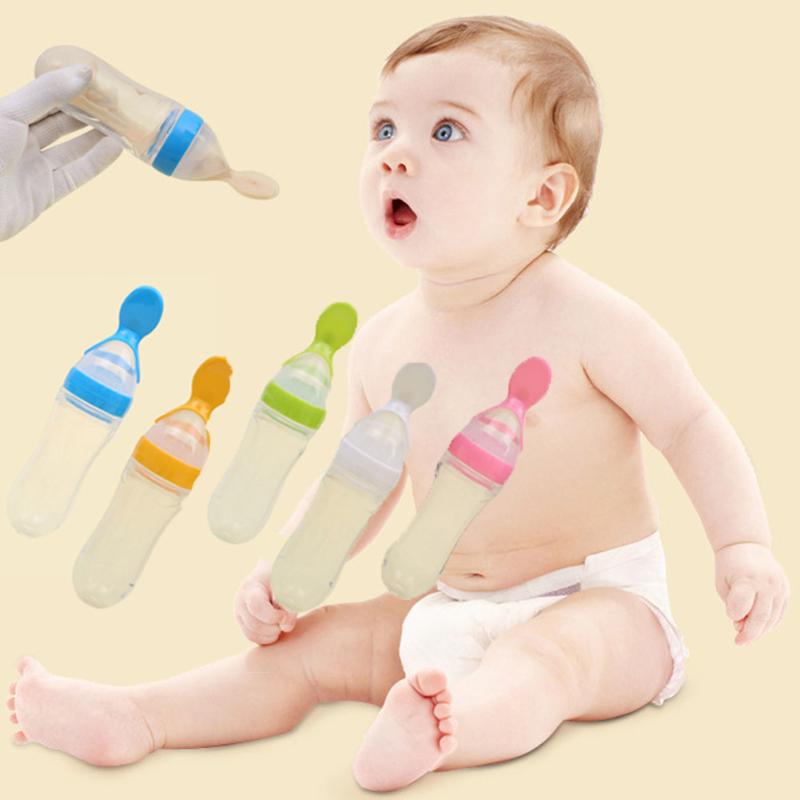 

Baby Silicone Feeding With Spoon Feeder Rice Cereal Bottle For Best Gift 90ML Lovely Safety Infant