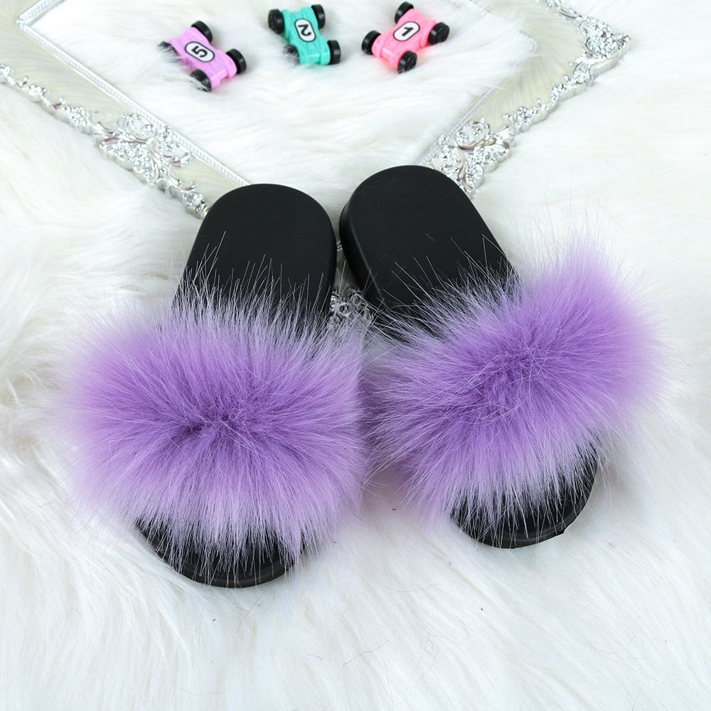 

Children Fake Fur Home Slippers Kids Girls Slides Indoor Fuzzy Shoes 2021, Rainbow