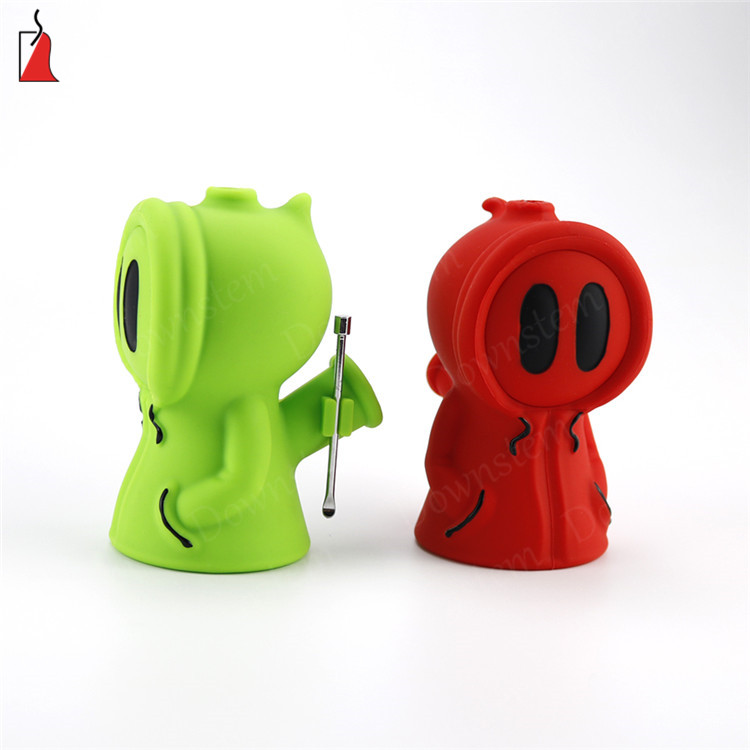 

Cute pipe silicone ghost bubbler stash stainless steel spoon and oil jar glass water bong detachable hookah shisha blunt