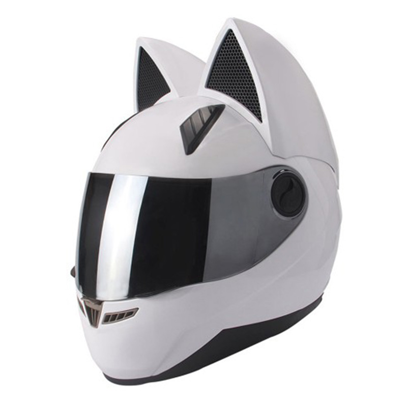 

Lovely cat ears automobile race antifog full face helmet capacete moto casco motorcycle helmet full face mask white