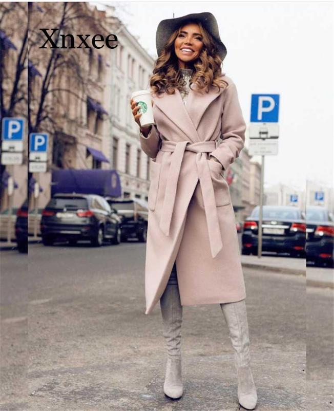 

Women Winter Long Overcoat Outwear Coat Loose Sashes Cardigans Long Sleeve Femme Hiver Elegant Elegant Longwool Coat Belt, Blue