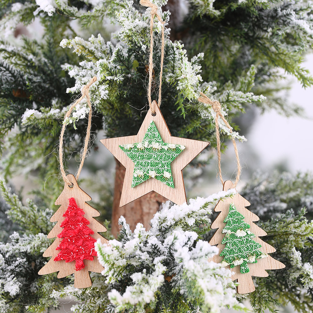 

Wooden Christmas Decoration Xmas Tree Pendant Embellishments Hanging Home Party Bauble For Home Decoration Drop Ornaments
