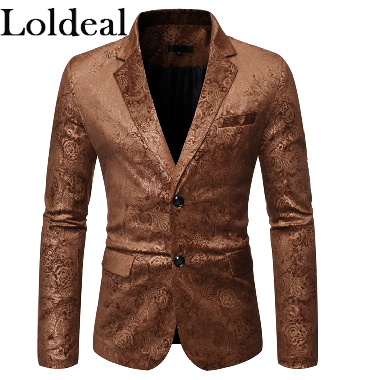 

Loldeal British Style Men Casual Suits & Blazers Small Flower Embroidery Pattern Suit Coat Embossing Process, Black