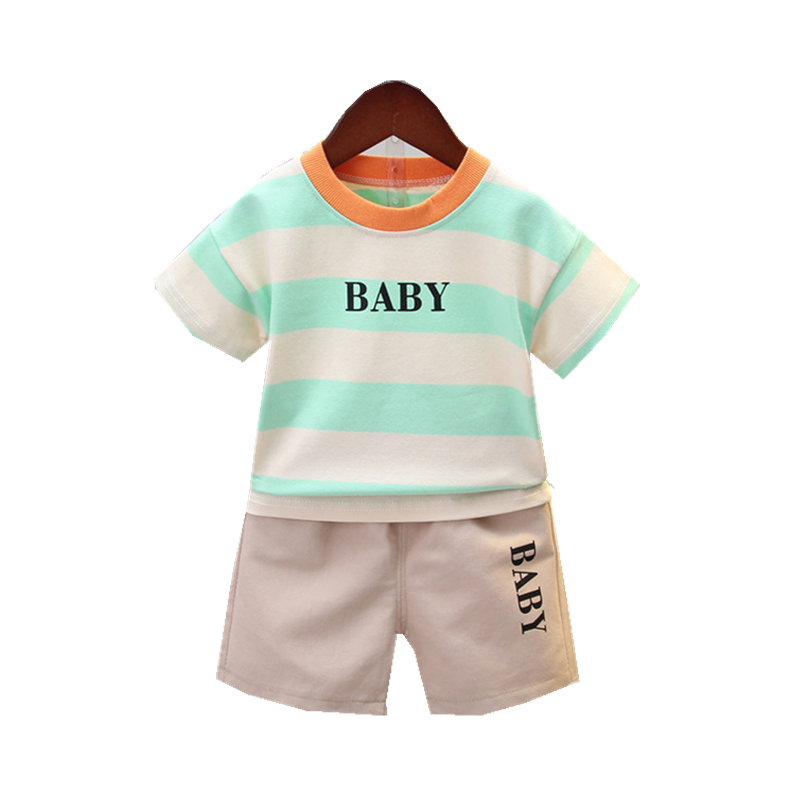 

New Summer Baby Girls Clothes Suit Children Boys Striped T Shirt Shorts 2Pcs/sets Toddler Casual Costume Infant Kids Tracksuits, Zl baby s green