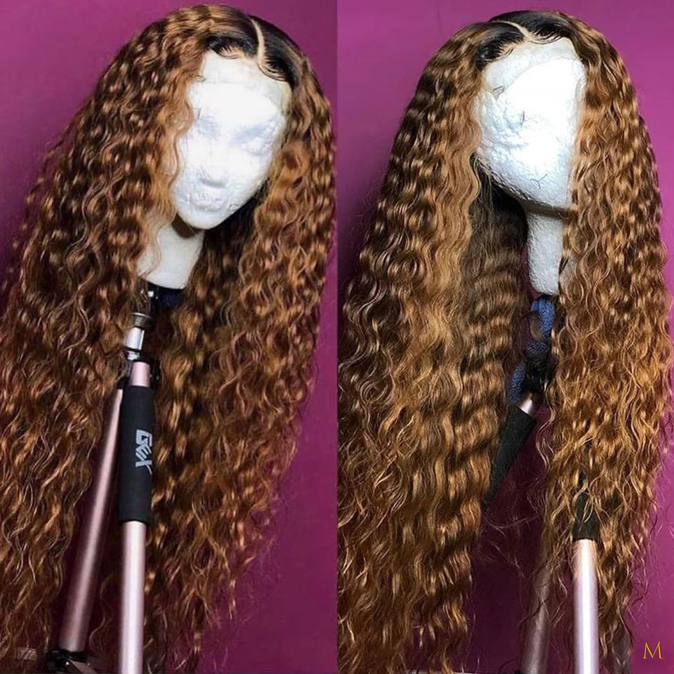 

T1B/27 Colored Ombre Human Hair Wig 13x4 Natural Curly Lace Front Human Hair Wigs For Women Black 150% Remy Brazilian JKO, As pic