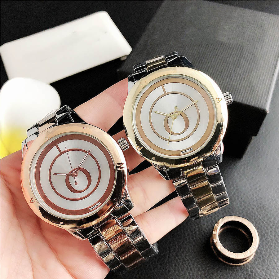 

Fashion Brand Watches women Girl Big letters style Metal steel band Quartz Wrist Watch P75, Slivery;brown
