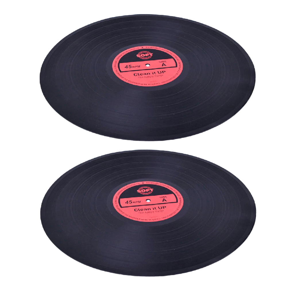 

2pcs antique round record drinks coaster holder non-slip placemat 12'' diameter