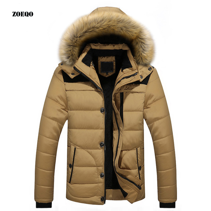 

Autumn Winter With Fur Hooded Jacket Men Parka Warm Hooded Fur Collar Coats Winter Jackets men Overcoat warm - 5XL, Black
