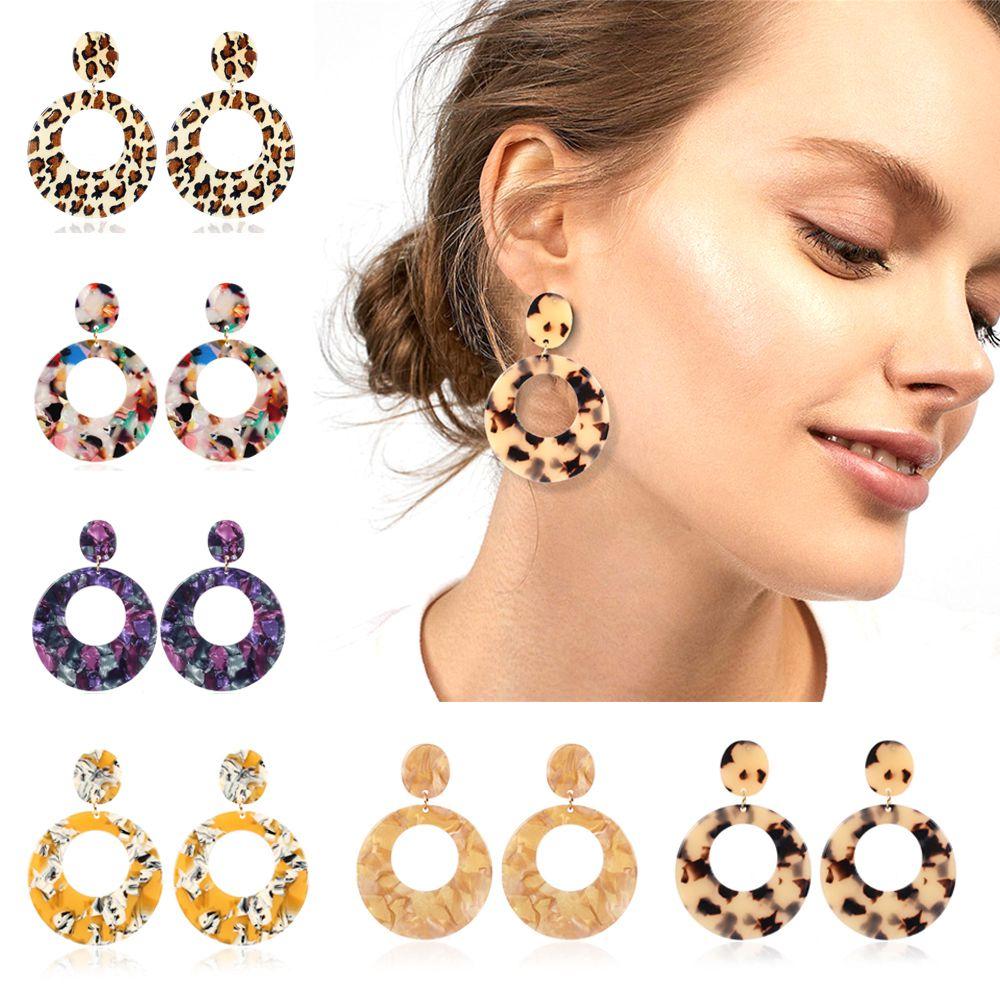 Wholesale Korean style retro geometric circle acetate acrylic resin big dangle drop statement lady's earrings