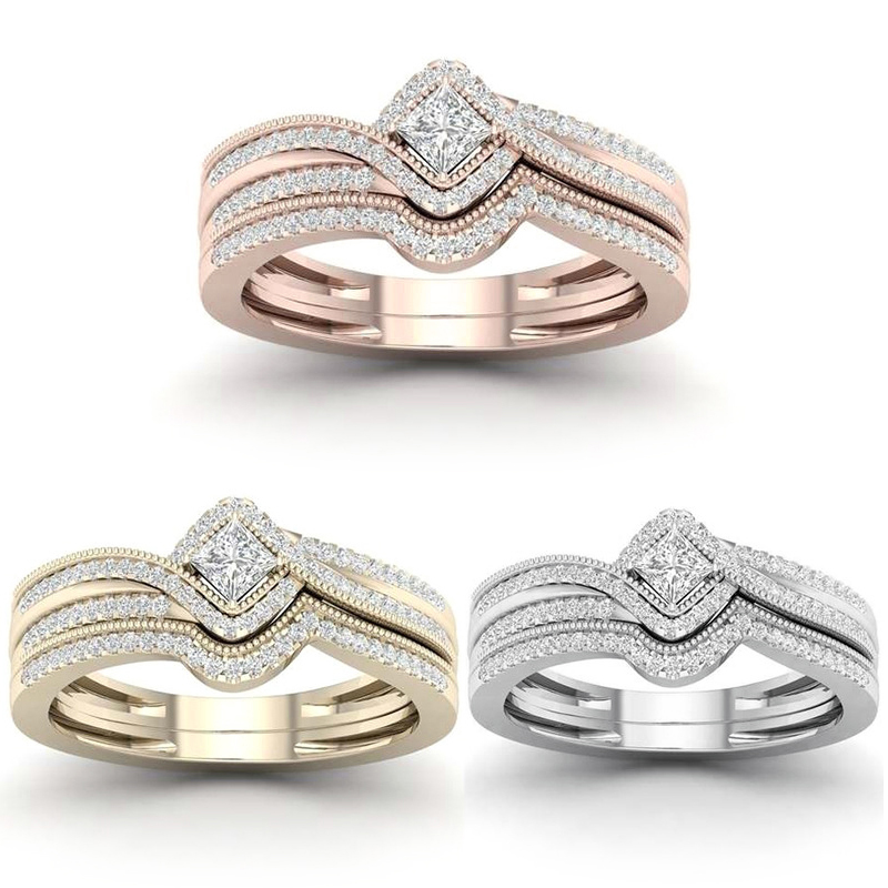 

Luxury Elegant Engagement Ring Multilayers shape design Ring Crystal Square Zircon Wedding Band For Women Jewelry Gift