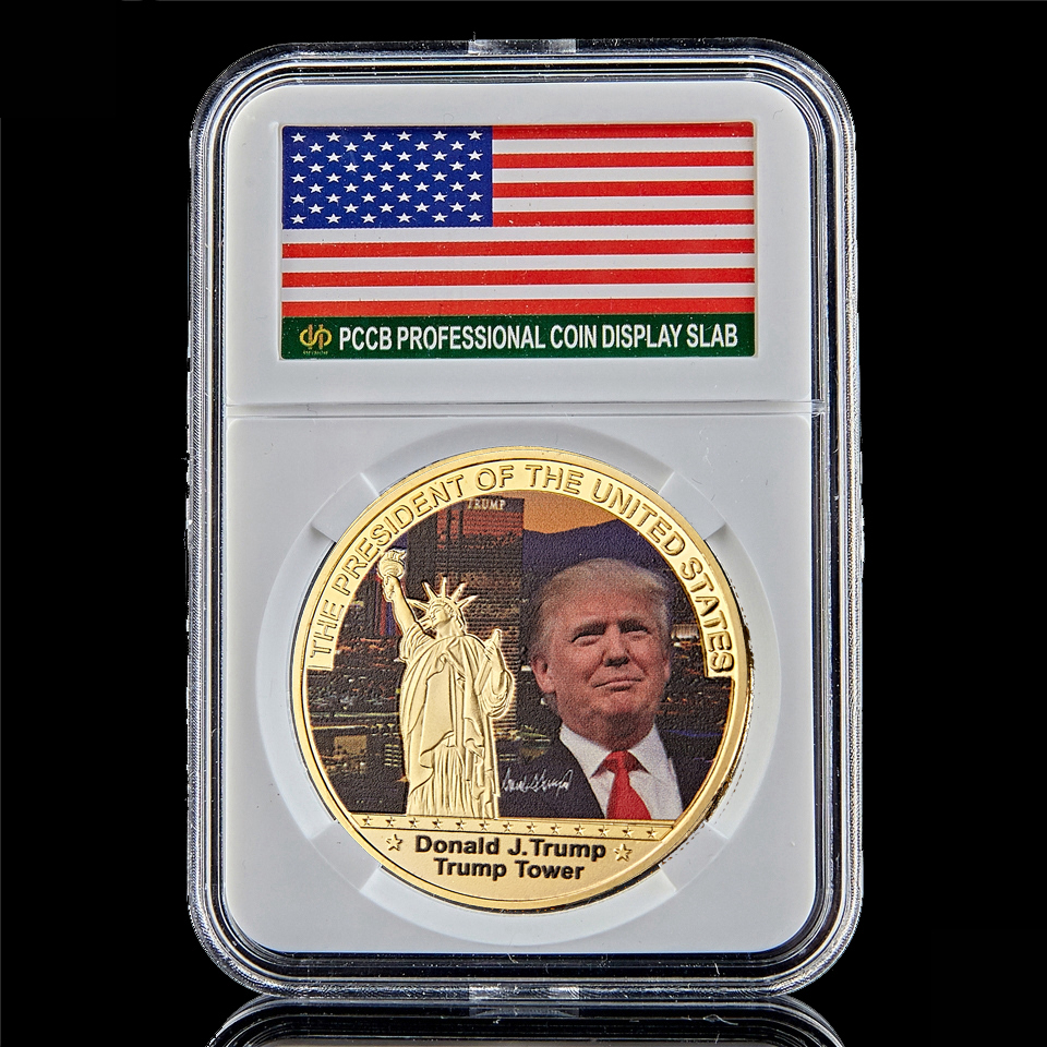 Arts et artisanat Donald Metal Médaille 45e Président de la pièce ronde des États-Unis avec des cadeaux de Tour Trump W / Boîte PCCB