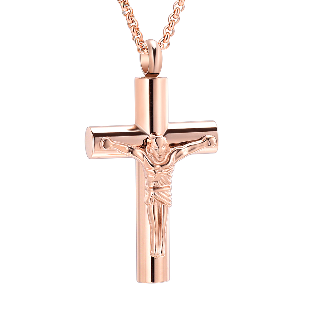 

IJD11129 Jesus Cross Ashes Pendant Rose Gold Women Gift Item Human Cremation Jewlery Hold Loved Ones Ashes Memorial Urn Locket