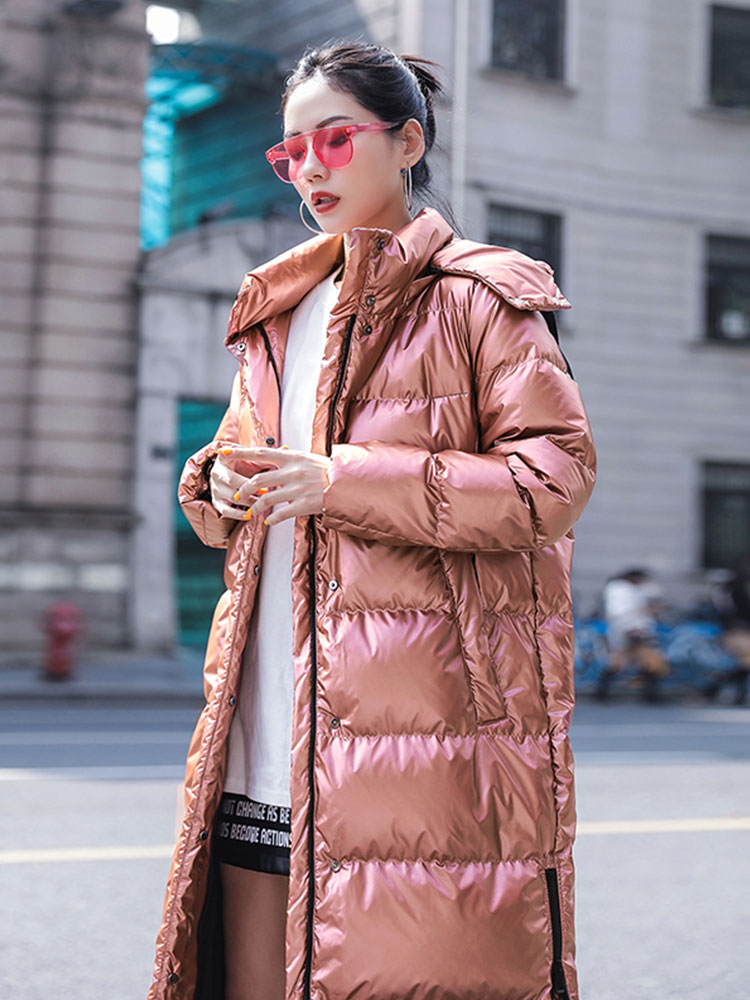 

Shiny Winter Jacket Women Long Hooded Loose Outwear Korean Fashion Glossy Plus Size Puffer Jackets Down Padded Coats Ladies Coat, Blue purple