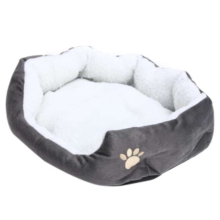 

50 x 40cm Lambskin Dog pattern Pet's Nest Warm Washable Bed Sleeping Fleece Basket with Cushion For Puppy Dog Cat Gray Col