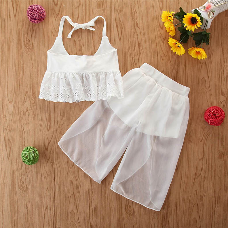 2Pcs Toddler Girl Dress Set Summer Ruffle Pleated Tube Crop Top Floral Wide Leg Pants