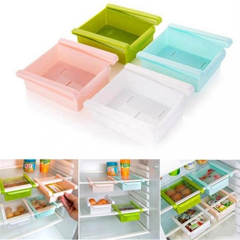 New Slide Kitchen Fridge Table Freezer Space Saver Organizer Storage Rack Shelf Holder Useful Storage Drawer Strong 3 Colors-image-486476130