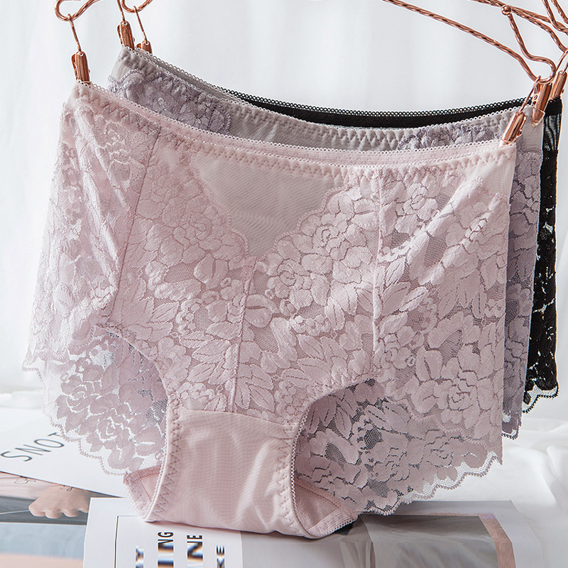 

Ladies Sexy Mesh Panties High-waist Seamless Lace Underwear Briefs Transparent Silk Women Cotton Health Knickers Lingerie XXXL, Black