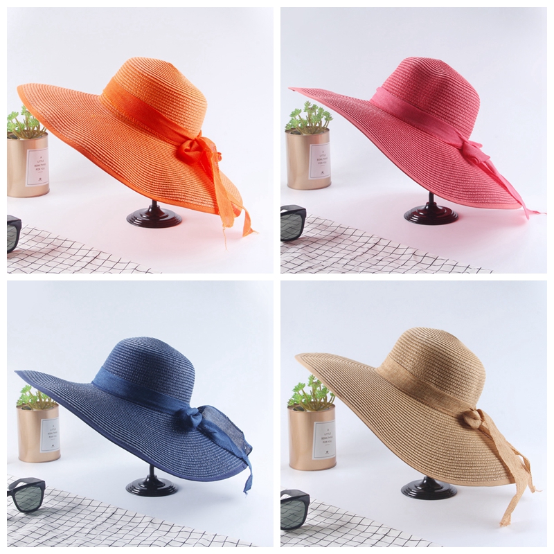 

Floppy Foldable Sun Hats Ladies with Band Lovely Summer Straw cap Women Wide Brim Sun Protection Fashion Cute Beach Hat VT0224, 5 colors