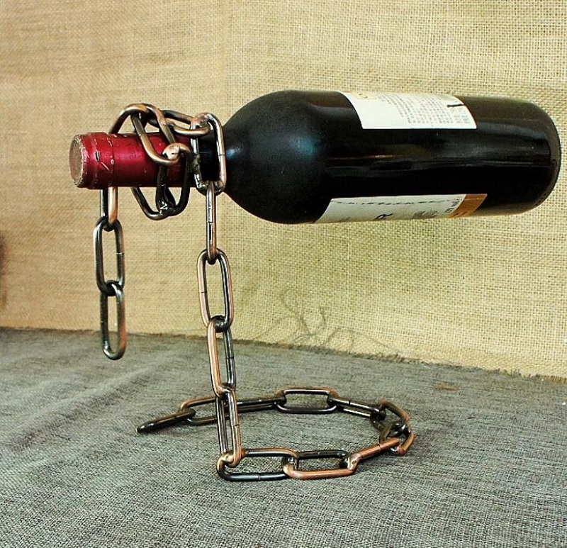 

Special Red Wine Rack Wine Bottle Holder Creative Suspension Rope Chain Metal Support Frame Magic Stainless Steel Wine Holder Unique Gift