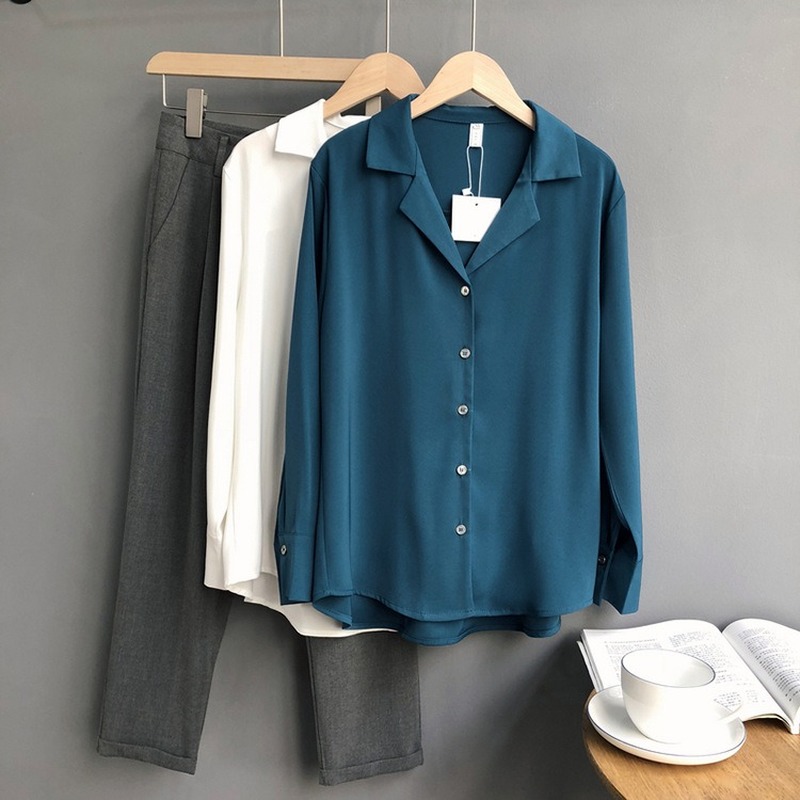 

Kalenmos Women Blouses 2020 Fashion Long Sleeve Lapel Office Lady Blouse Shirt Casual Tops Harajuku Plus Size Blusas Femininas, Khaki