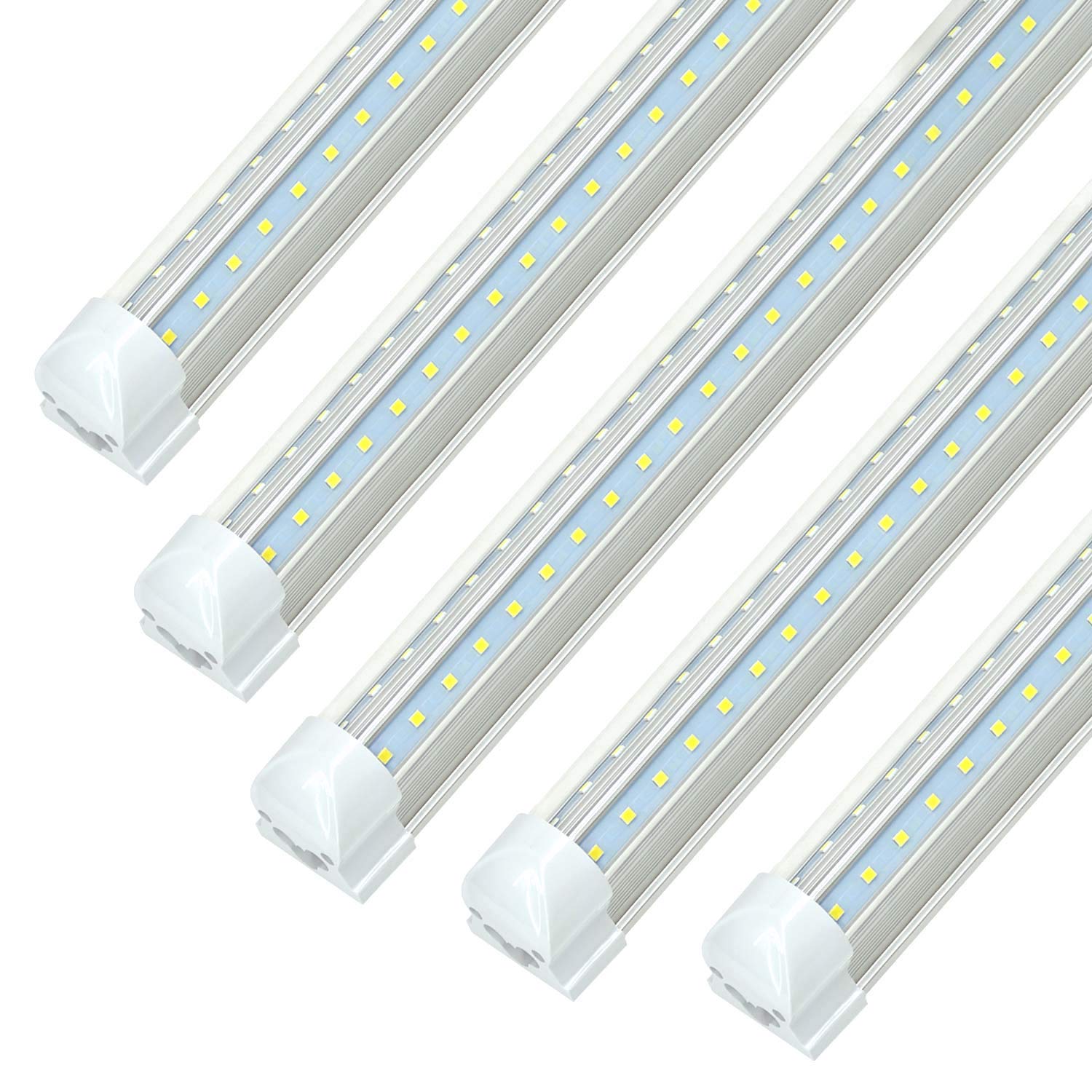 

8FT LED Shop Light Fixture 72W 7200LM, 5000K White, Dual Row V Shape,T8 Integrated Tube Strip Cooler Lights, Clear,Linkable 25P