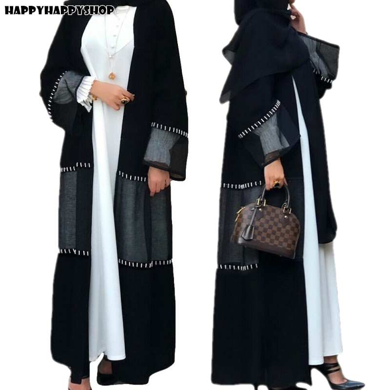 

Dubai Black Lace Beads Cardigan Kimono Abaya Muslim Islamic Jilbab Kaftan Eid Robe Women Maxi Long Dress Party Gown Turkish New