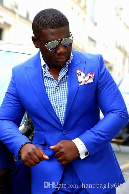 

High Quality Blue Groom Tuxedos Groomsmen Peak Lapel Best Man Blazer Mens Wedding Suits (Jacket+Pants+Tie) H:920, Same as image