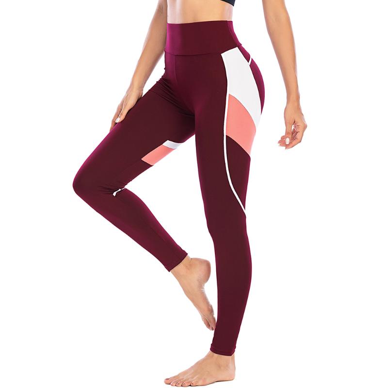 

Three Color Stitching Gym Leggings High Waisted Pants Woman Naked Feel Leggings Women' Trousers, Red