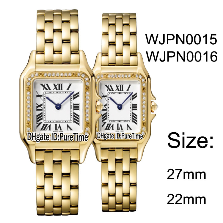 

New WJPN0015 WJPN0016 Yellow Gold Diamond Bezel 27mm/22mm White Dial Swiss Quartz Womens Watch Ladies Stainless Steel Watches Puretime B25e5, Slivery;brown