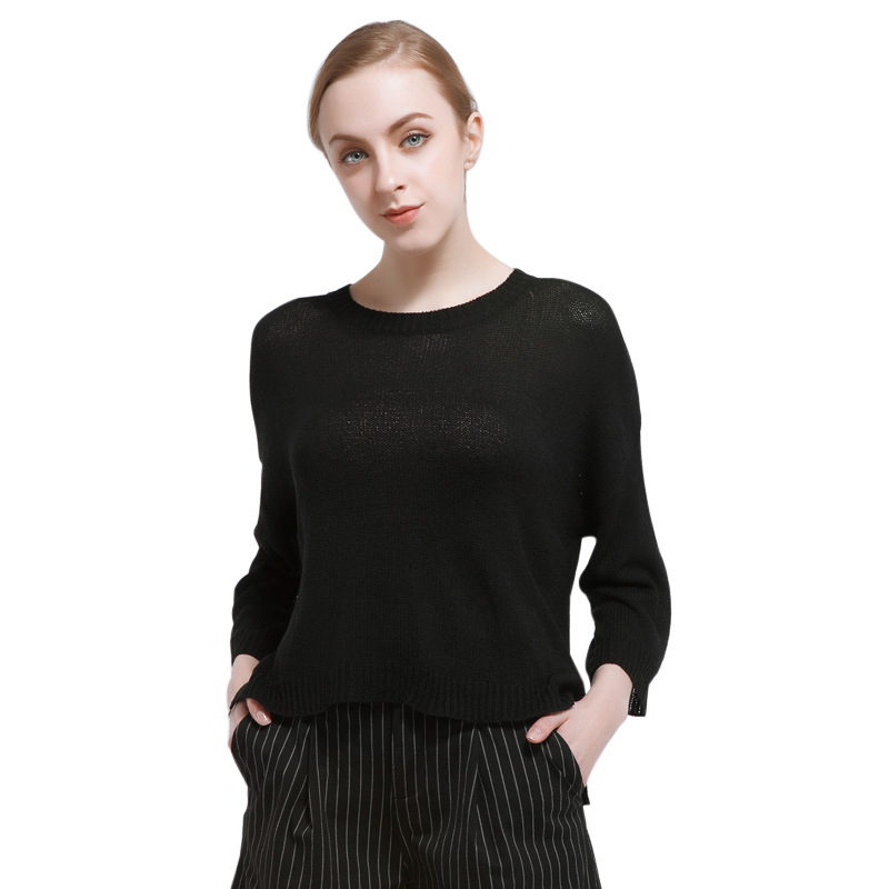 

2020 Pullover Sweater Long Sleeve Round Neck Knitted Women's Top Stripped O-neck Design Cardigan Collar Loose, Black