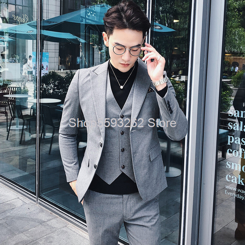 

Autumn Gentleman England Wind Suit Suit Male Slim Fit Marriage Groom Three-piece Set Male, Gray