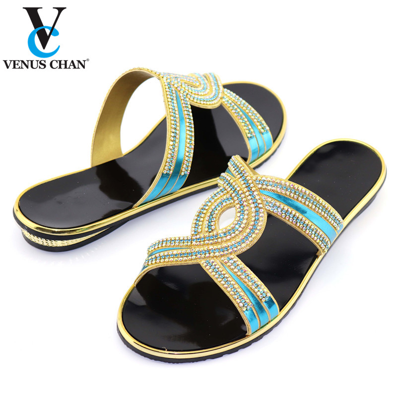 

Sky blue African Pretty Ladies Shoes Without Matching Bag Set 2020 Italian Style Rhinestone low Heels Wedding Party