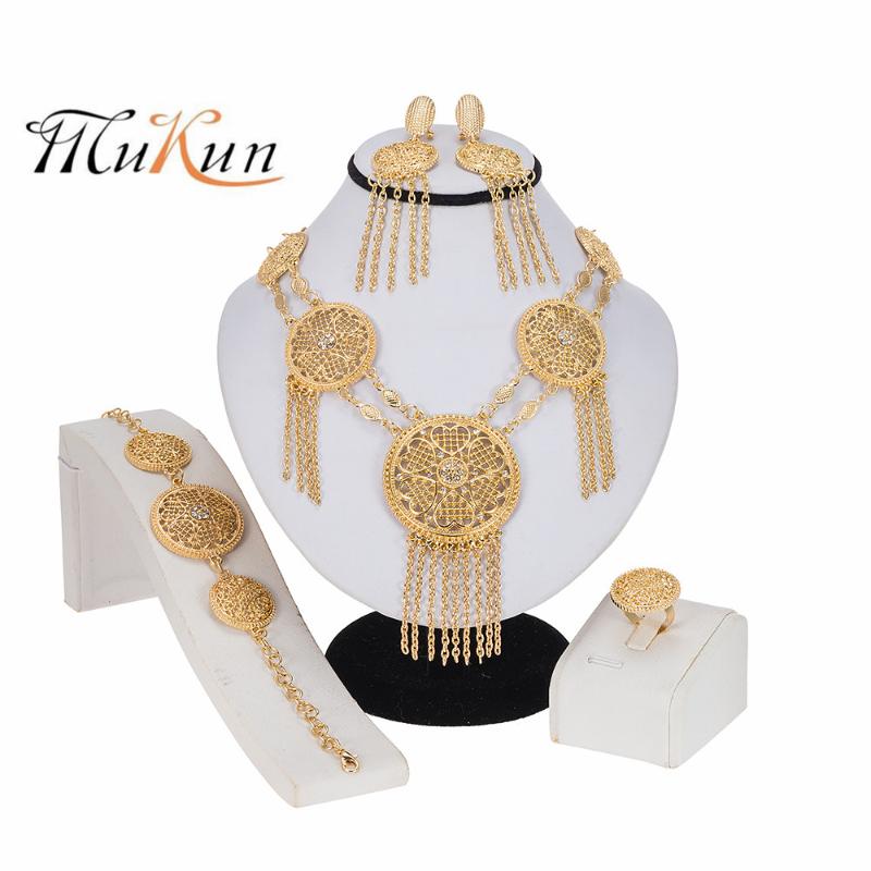 

2020 Dubai Fashion Jewelry Sets Bride Big Necklace Dubai Round Shape Crystal Earring Ring Charm Women Bracelet Jewelry for Women, As pic