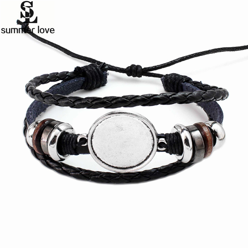 

Handmade Multilayer Leather Glass Cabochon Bracelet for Women Men 20MM Diy Photo Glass Base Bezel Tray Blank Charm Bracelet Wholesale