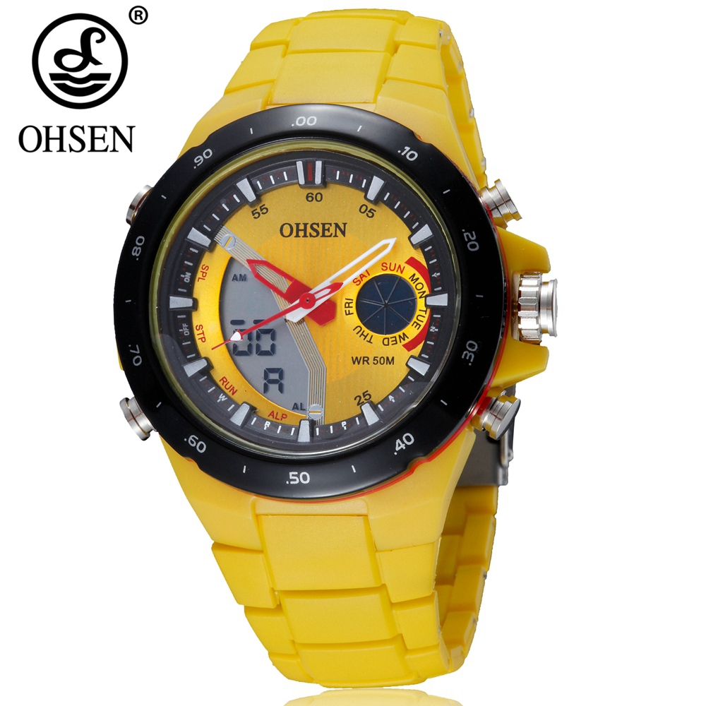 

Digital quartz Men wristwatch fashion Yellow waterproof sport watch male LED alarm stopwatch dual time clocks relogio masculino