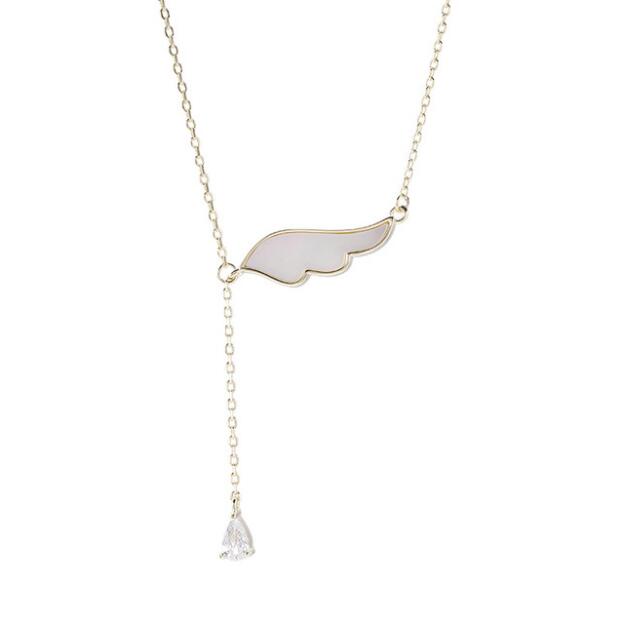 

925 Sterling Silver Angel Wing Pendant Necklace with White MOP For Women
