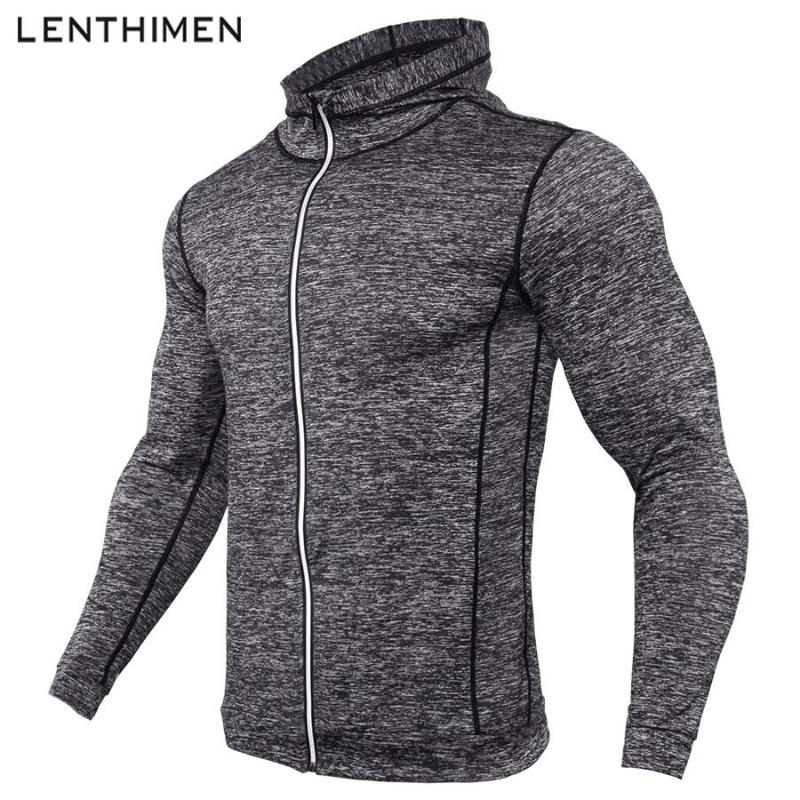 

2020 New Mens Running Jackets Fitness Sports Coat Hooded Tight Hoodie Gym Soccer Training Run Jogging Jackets Reflective zipper, Light gray
