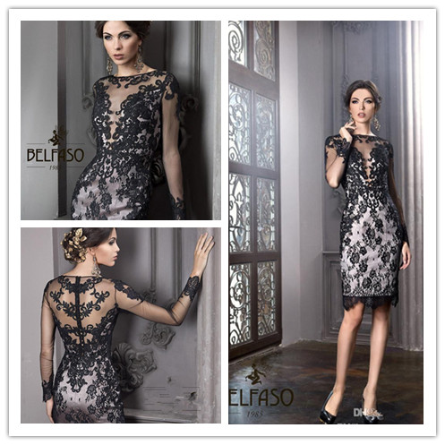 

2019 New Little Black Dresses Bateau Sheath Knee Length Elegant Plus Size Mother Of The Bride Groom Dresses Sheer lace Sexy Cocktail Gowns