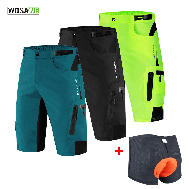 

WOSAWE Men Padded Baggy Cycling Shorts Reflective MTB Mountain Bike Bicycle Riding Trousers Water Resistant Loose Fit Shorts, Bc101