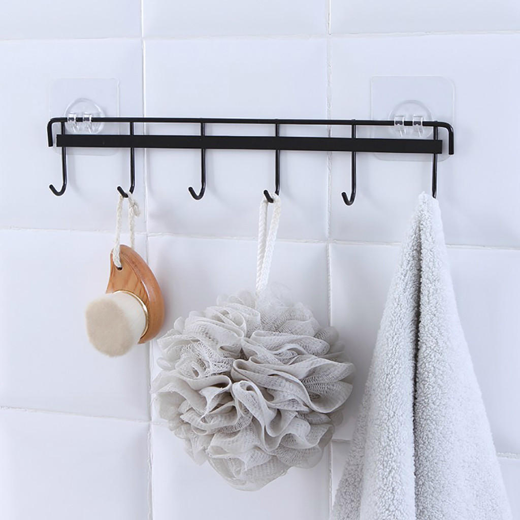 

Simple and practica lBathroom Kitchen Organizer Hanger Coat Hooks With 5-Hook Towel Hat Coat Clothes Cabinet Draw Door Wall Hook