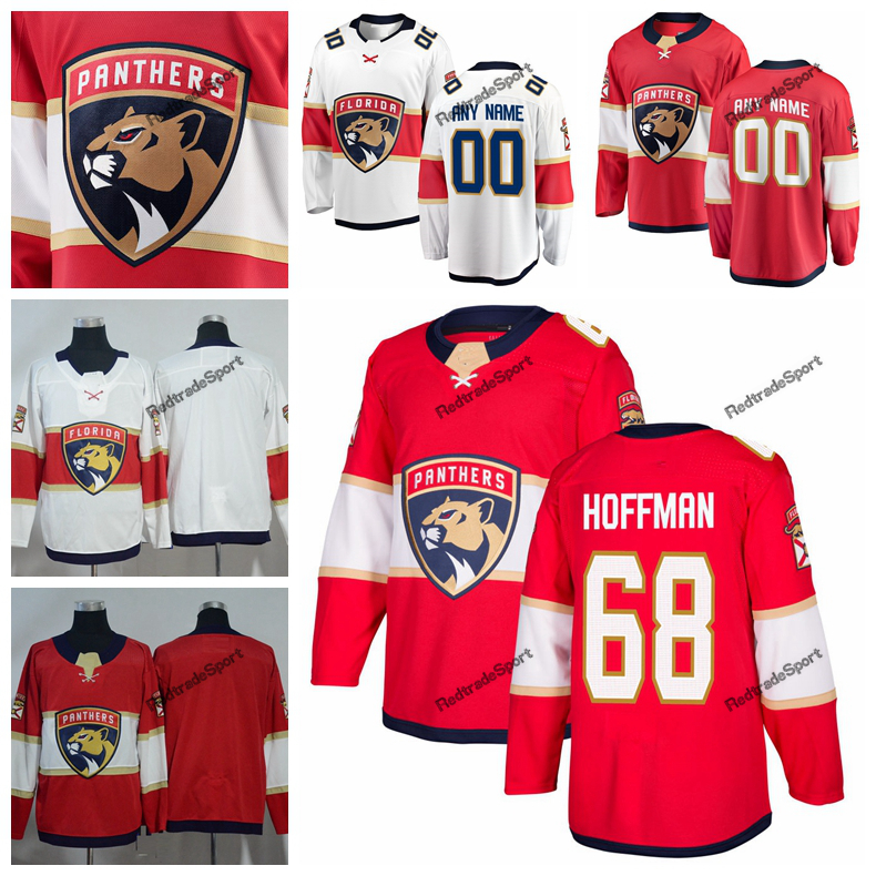 2019 Florida Panthers Mike Hoffman Chandails de hockey pour hommes Nom personnalisé Accueil Rouge # 68 Mike Hoffman Chemises de hockey cousues S-