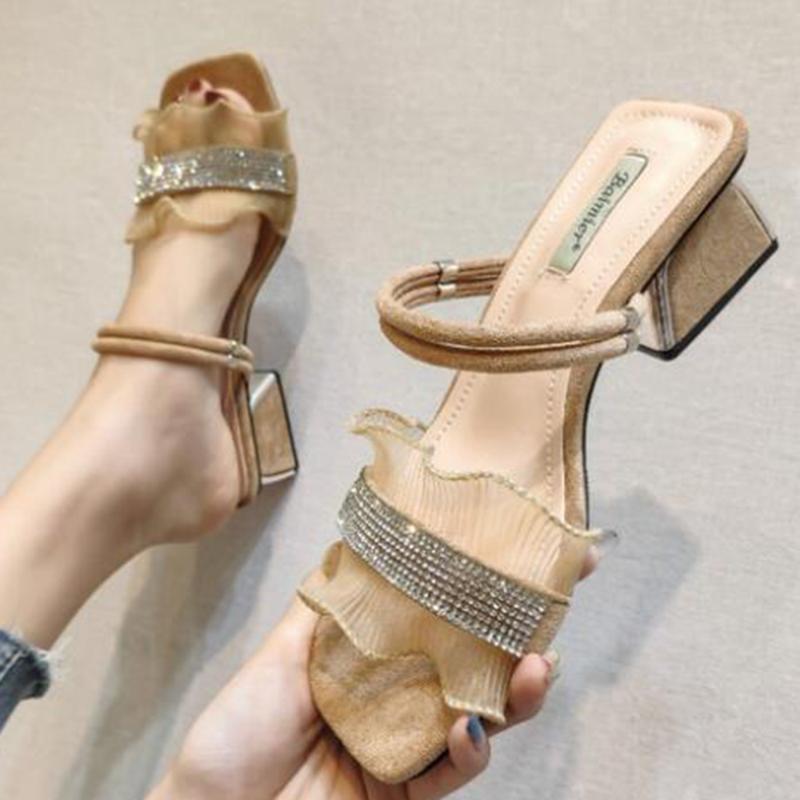 

Summer New women Shoes Double Purpose Women's Sandals Fashion All-match Thick heel women Slippers Outer women's sandals sh445, Beige