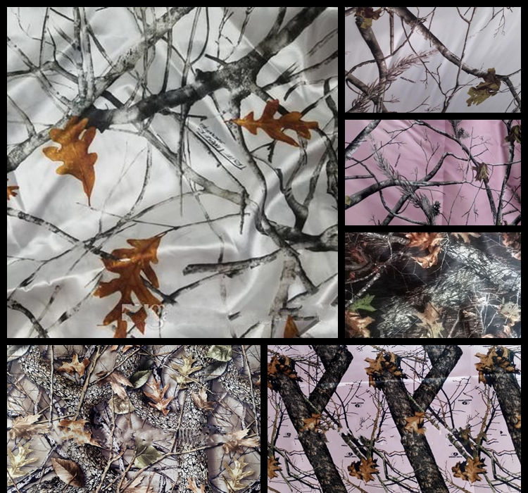 

2020 Cheap Camo Satin Fabrics DIY Wedding Dresses Camouflage Real Tree Snowfall Fabrics DIY Camo Fabric