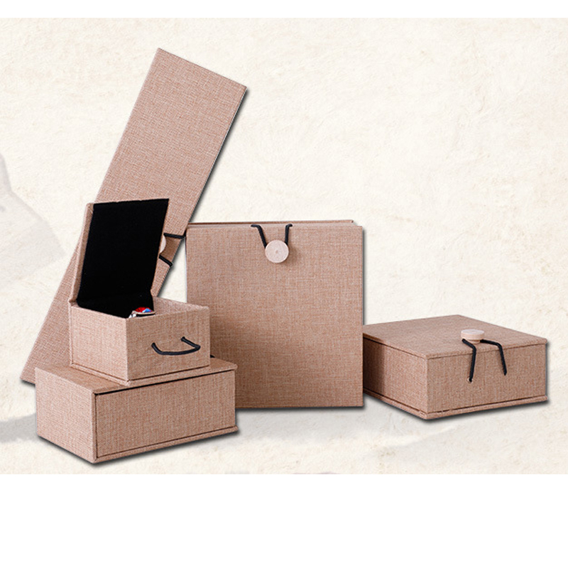 5Pcs Retro Simple Linen Wood Buckle Box High-End Ring Necklace Earrings Jewelry Jewelry Gift Box Storage Box-image-508316151