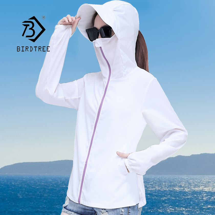 

New Arrival Summer Women Sunscreen Waterproof UV Proof Hooded Thin Jacket With Hat Brim Mouth Mask Plus Size 2XL Outside Wear, Purple sunscreen top